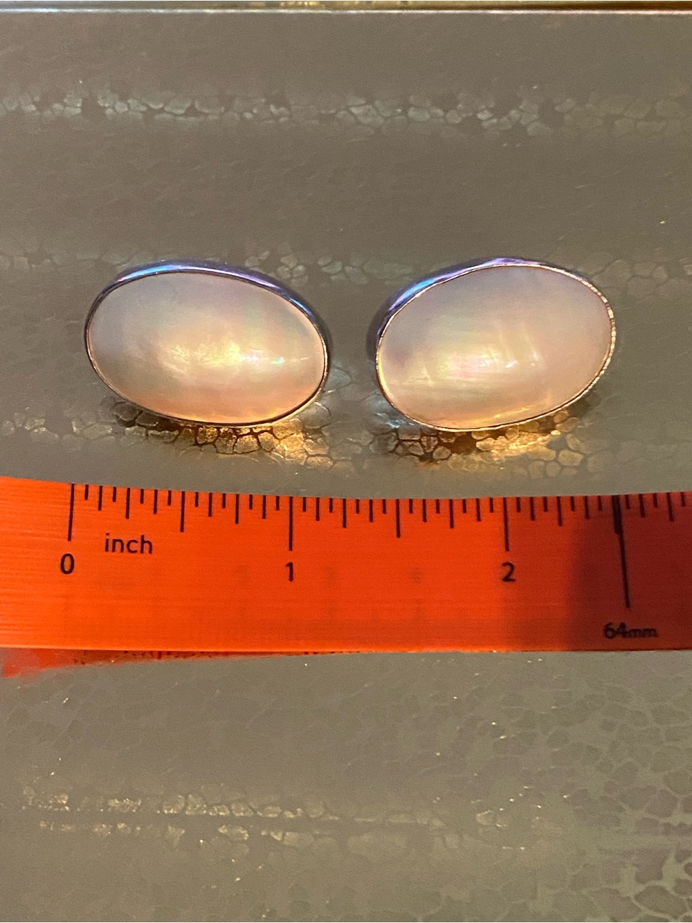 Vintage Mother of Pearl & Sterling Silver Oval Clip-On Earrings, Y2K - Picture 6 of 6